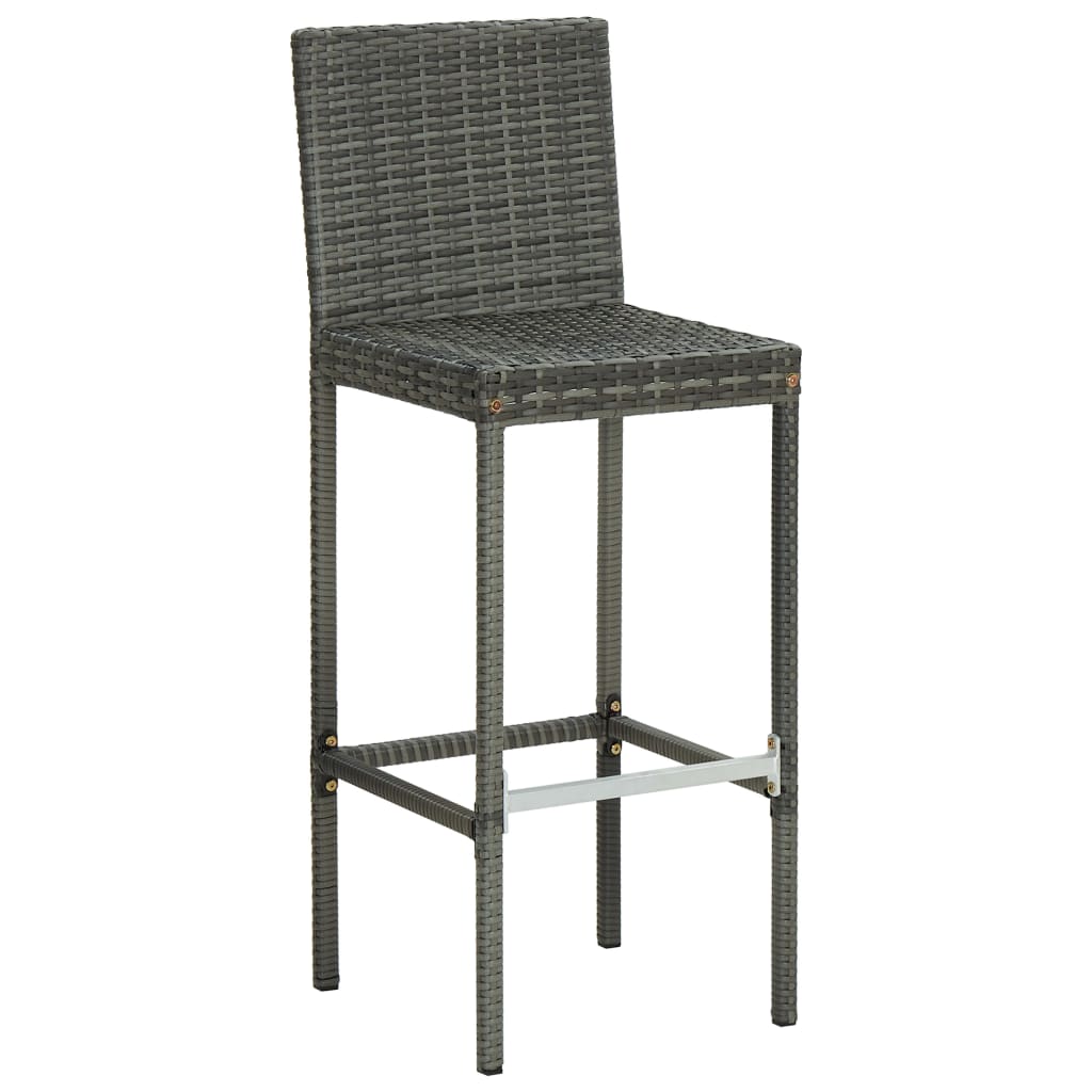 vidaXL Utendørs barstoler med puter 4 stk grå polyrotting