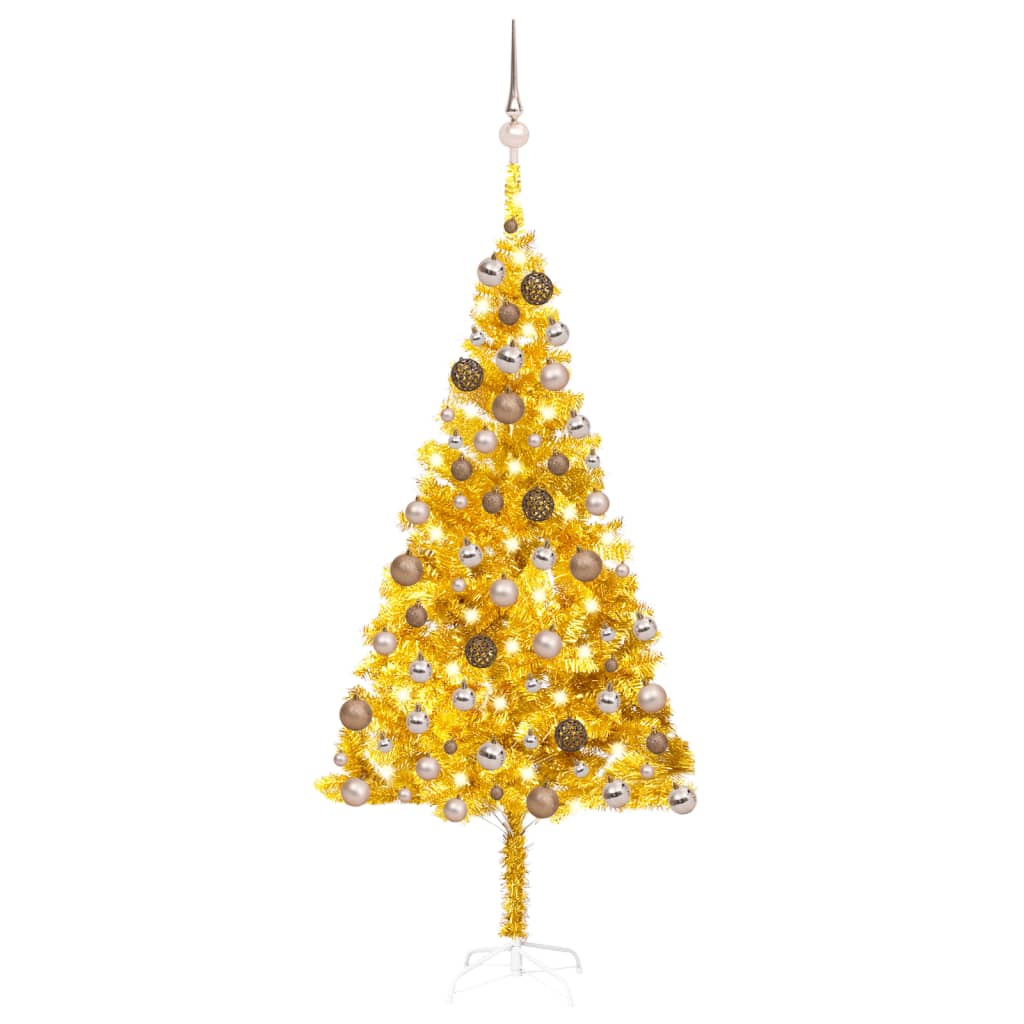 vidaXL Forhåndsbelyst kunstig juletre med kulesett gull 180 cm PVC