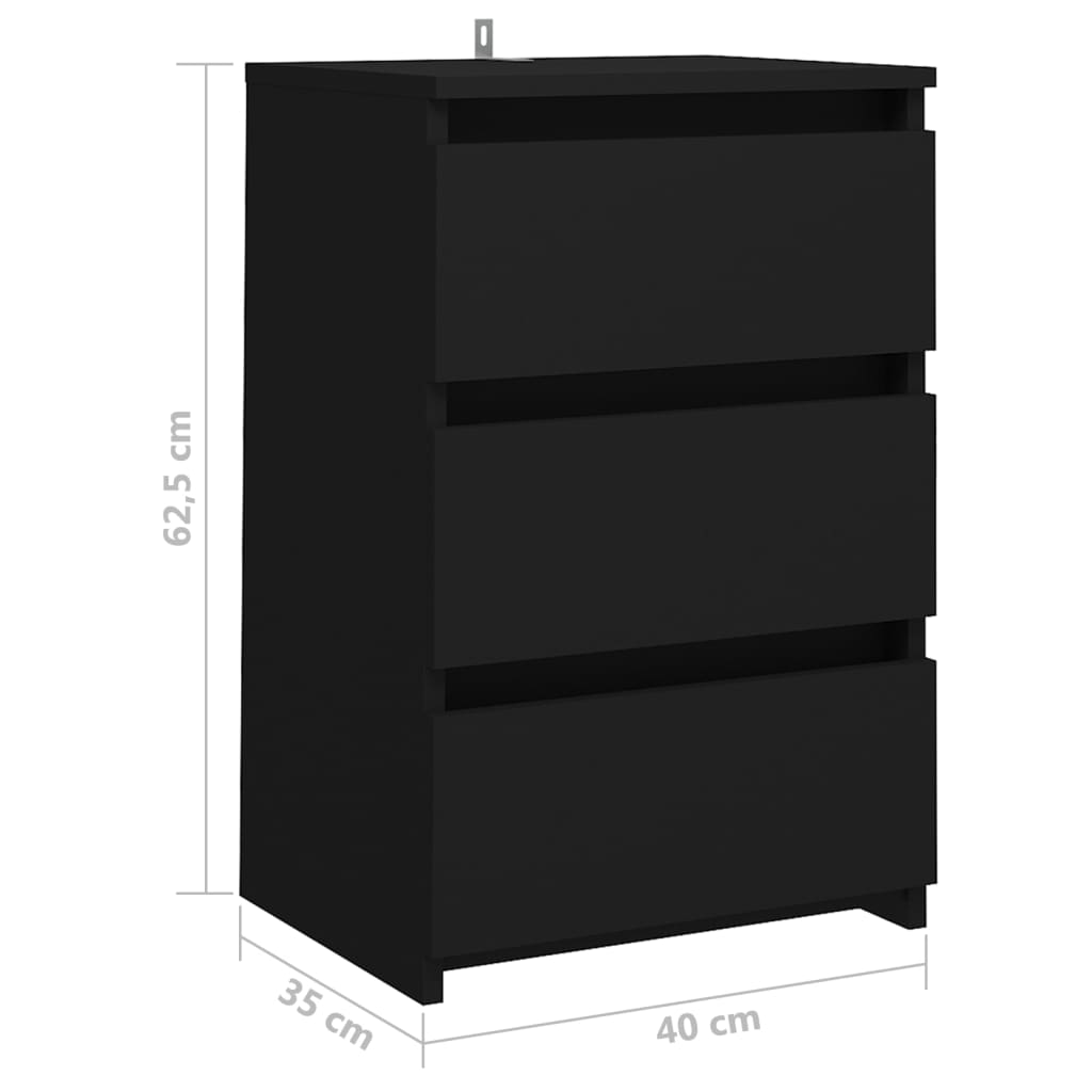 vidaXL Nattbord svart 40x35x62,5 cm sponplate