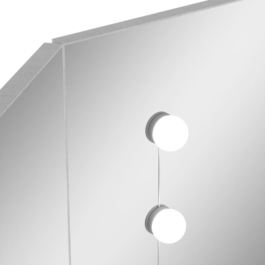vidaXL Hjørnemontert sminkebord med LED betonggrå 111x54x141,5 cm