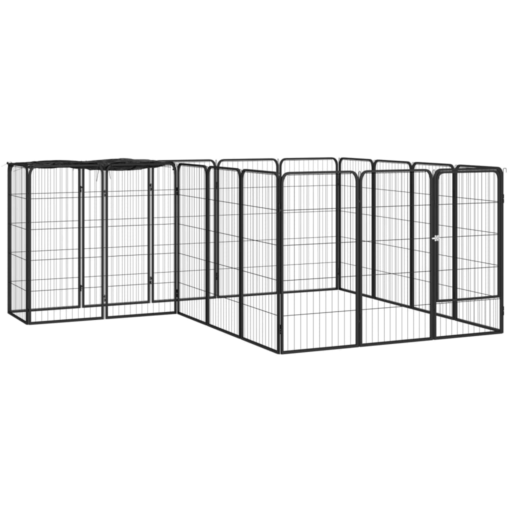 vidaXL Hundegrind med 18 paneler svart 50x100 cm pulverlakkert stål