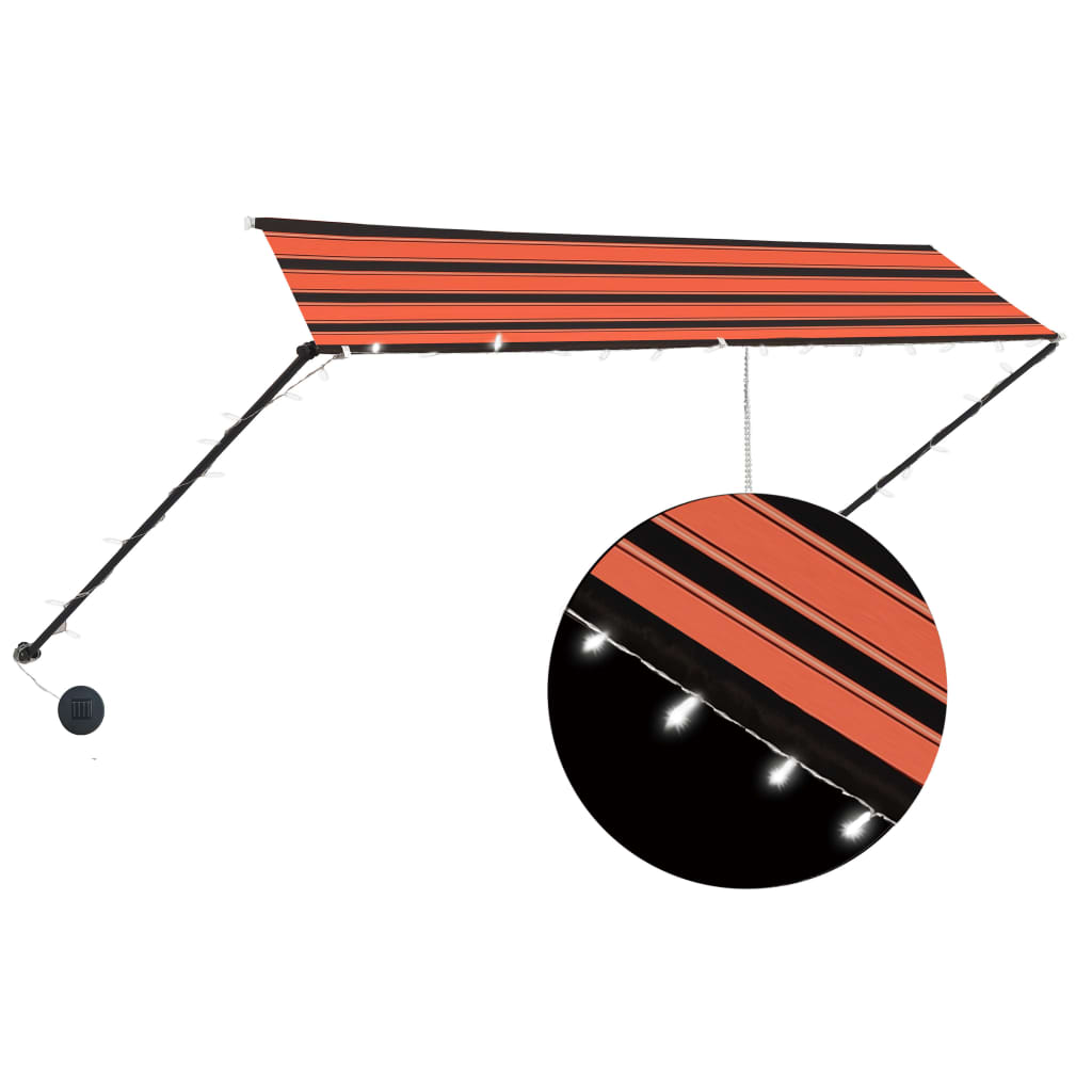 vidaXL Uttrekkbar markise med LED 350x150 cm oransje og brun