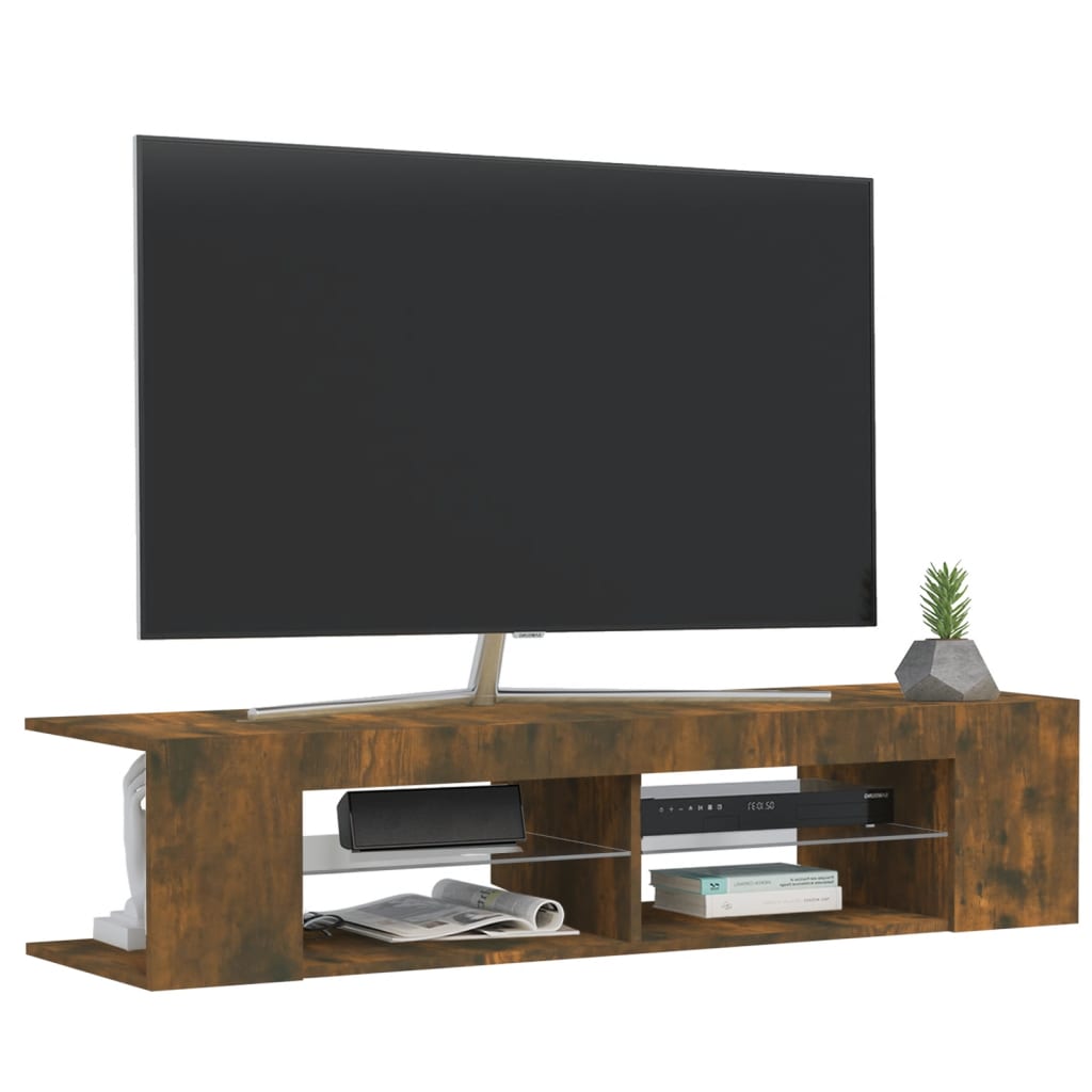Tv-Benk Med Led Sonoma Eik 139,5X34X50 Cm Konstruert Tre main image 0