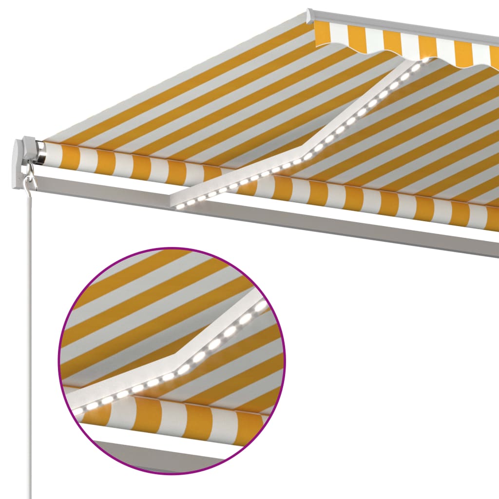 vidaXL Automatisk markise med vindsensor og LED 4x3,5 m gul og hvit