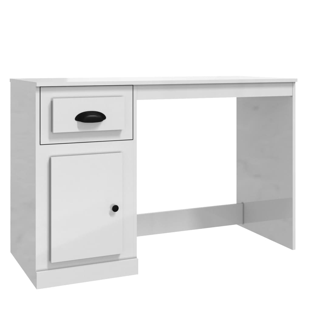 vidaXL Skrivebord med skuff høyglans hvit 115x50x75 cm konstruert tre