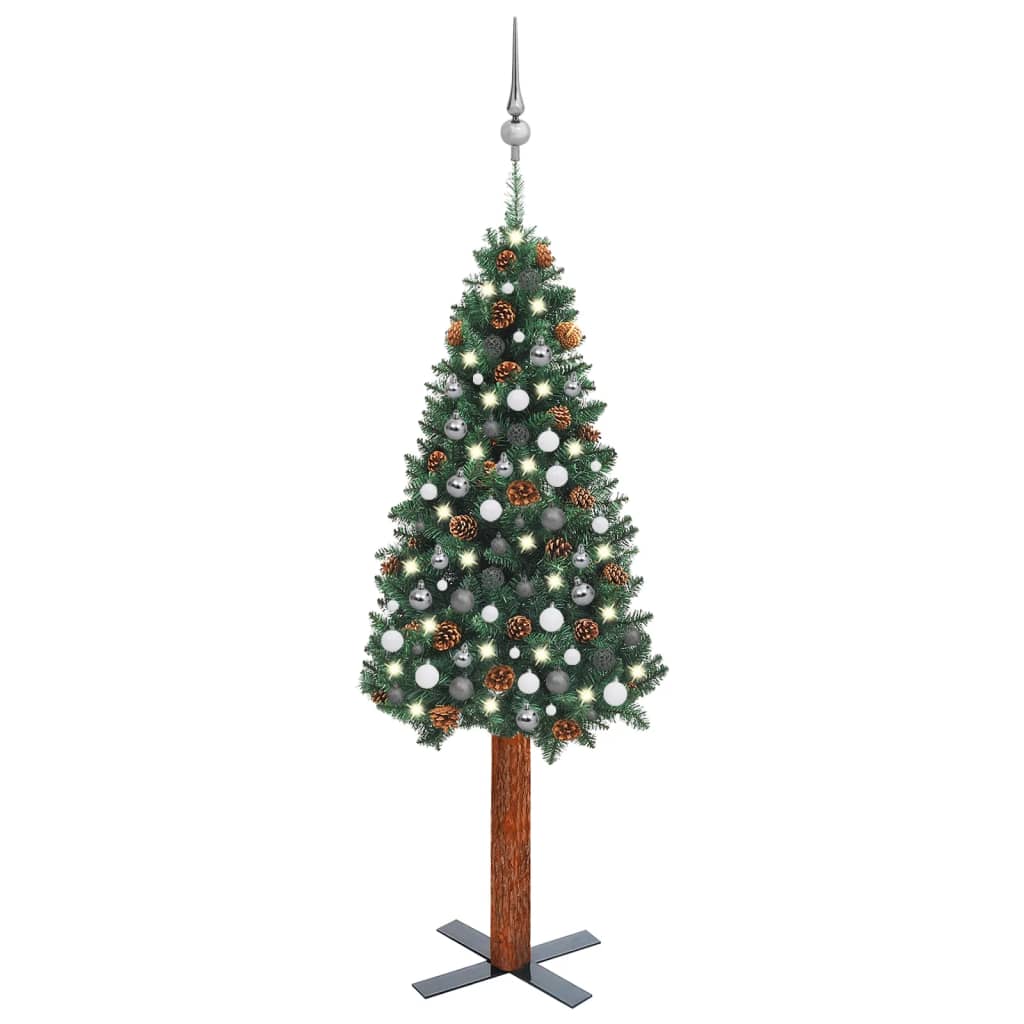 vidaXL Forhåndsbelyst slankt juletre med kulesett grønn 210 cm PVC
