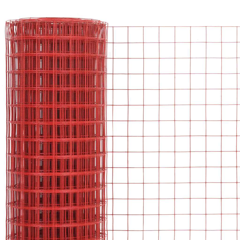 vidaXL Trådgjerde kylling stål med PVC-belegg 10x1 m rød