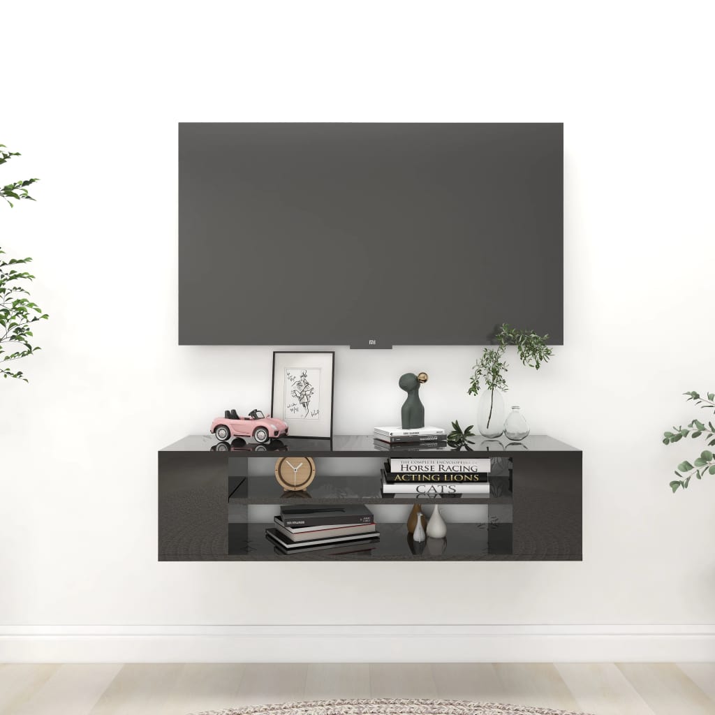 vidaXL Hengende TV-benk høyglans svart 100x30x26,5 cm sponplate
