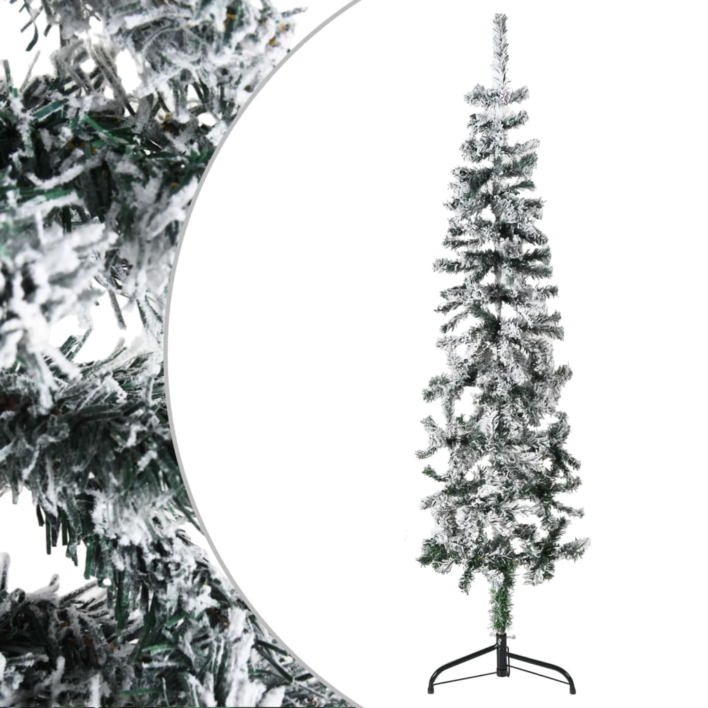 vidaXL Kunstig halvt juletre med flokket snø slankt 120 cm