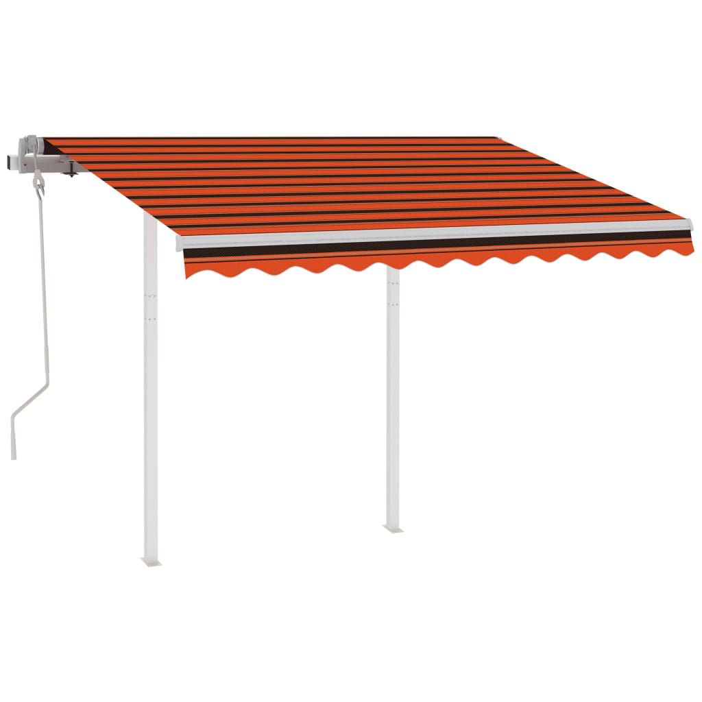 vidaXL Manuell uttrekkbar markise med stolper 3,5x2,5m oransje og brun