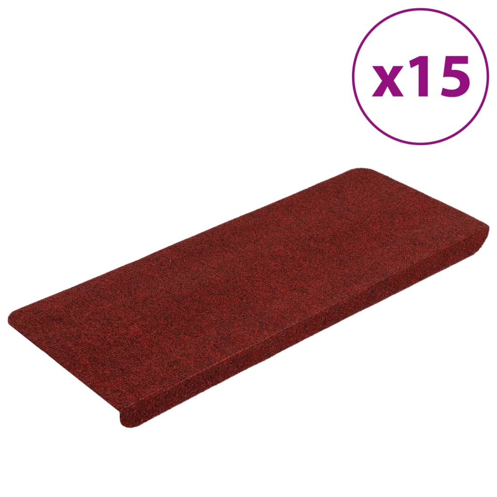 vidaXL Selvklebende trappematter 15 stk 65x24,5x3,5 cm rød