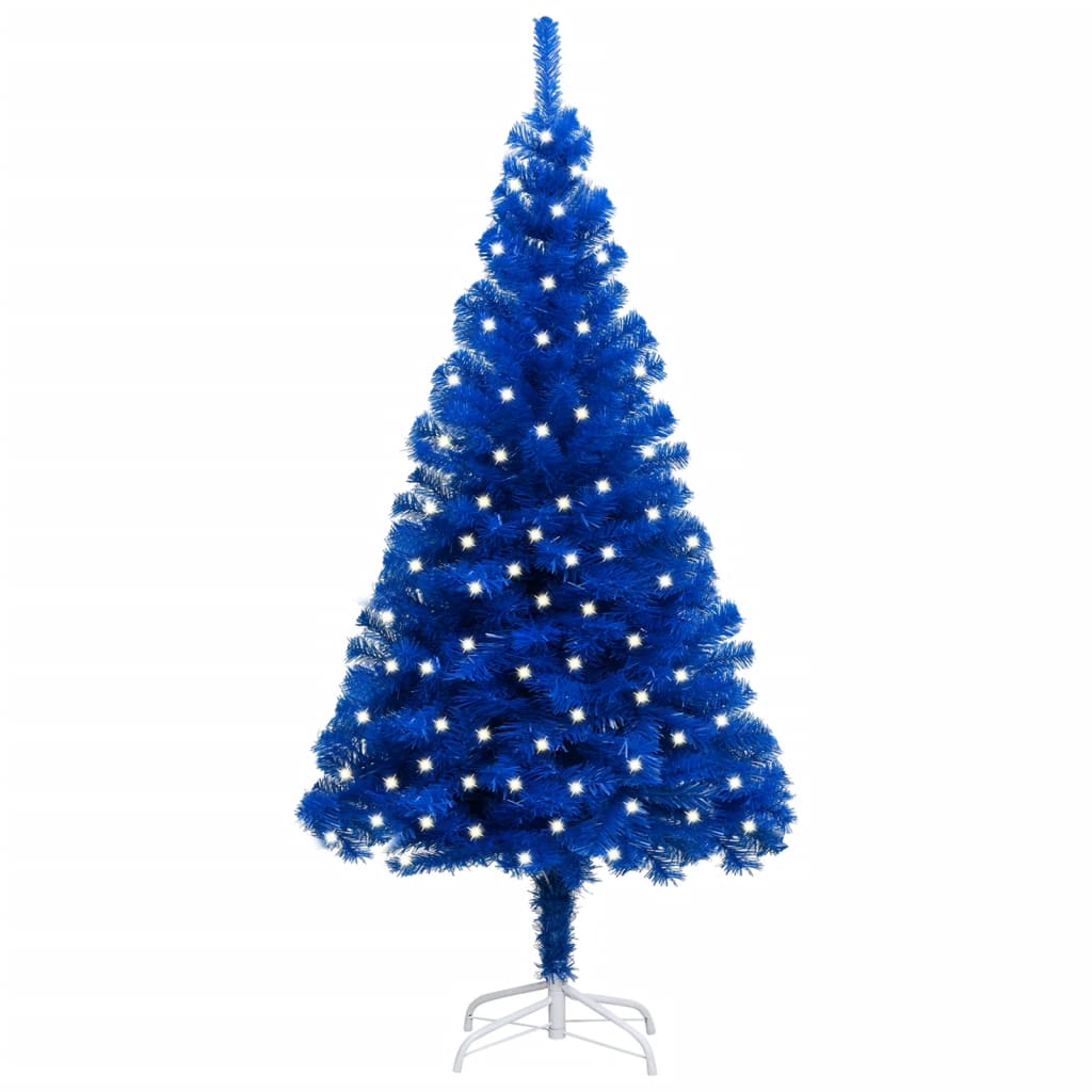 vidaXL Forhåndsbelyst kunstig juletre med stativ blå 240 cm PVC