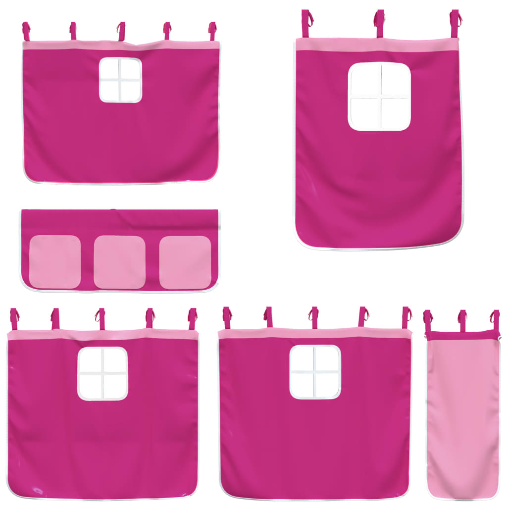 vidaXL Køyeseng for barn med gardiner rosa 90x200 cm heltre furu