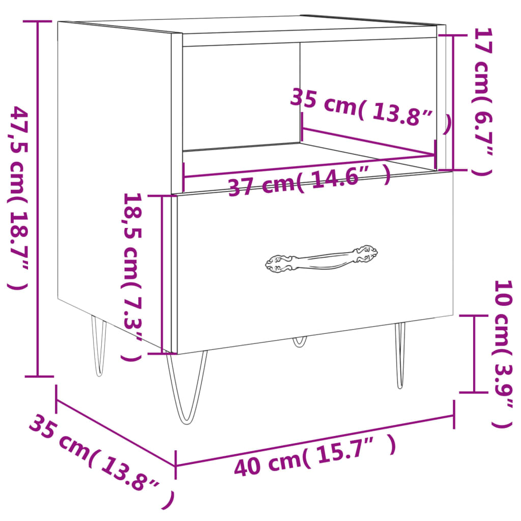 vidaXL Nattbord grå sonoma 40x35x47,5 cm konstruert tre