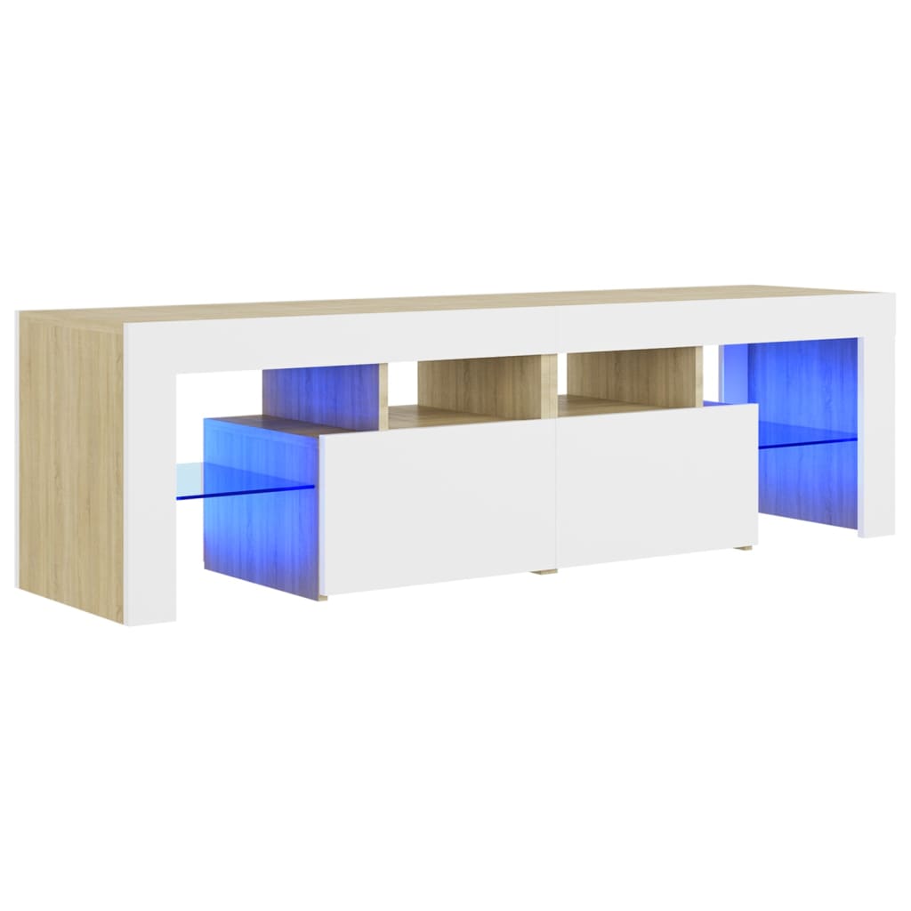 vidaXL TV-benk med LED-lys hvit og sonoma eik 140x36,5x40 cm
