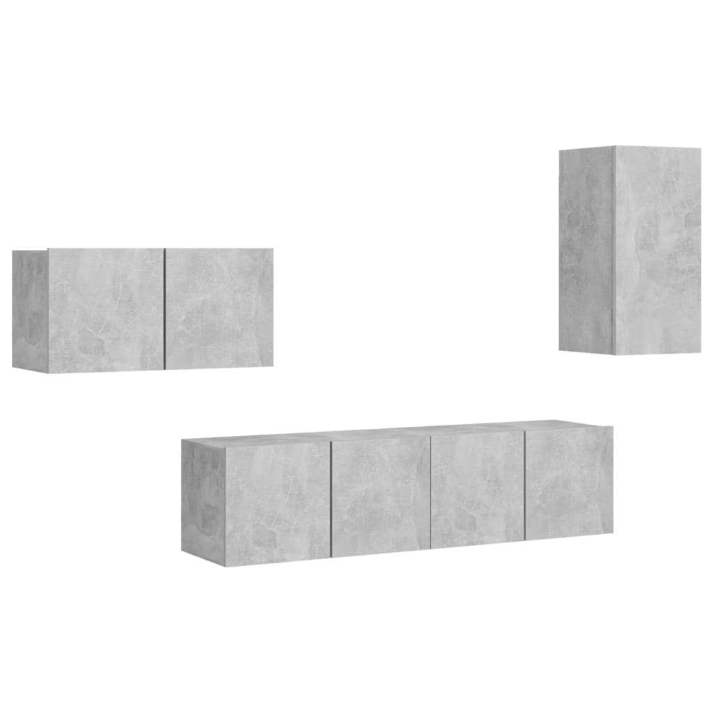vidaXL TV-benksett 4 deler betonggrå sponplate