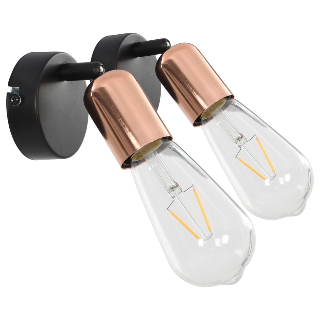 vidaXL Spotlys 2 stk med glødelamper 2 W svart og kobber E27