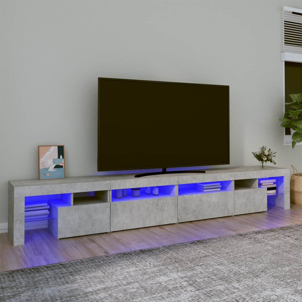 vidaXL TV-benk med LED-lys betonggrå 260x36,5x40 cm