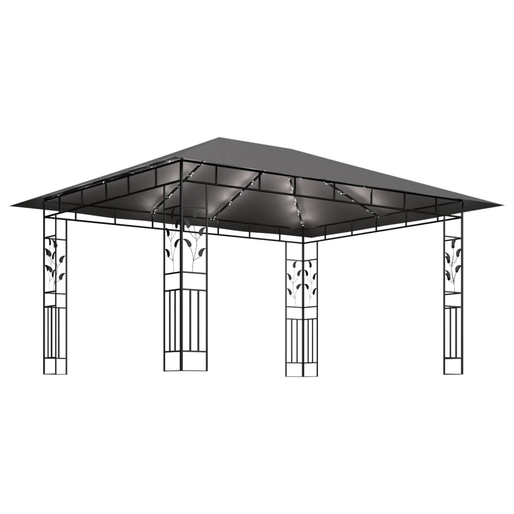 vidaXL Paviljong med myggnett og LED-lysslynge 4x3x2,73 m antrasitt