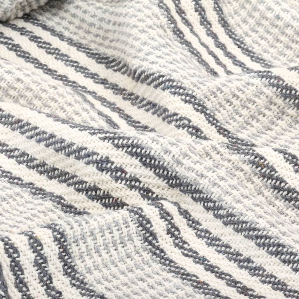 vidaXL Pledd bomull stripetmønster 220x250 cm grå og hvit