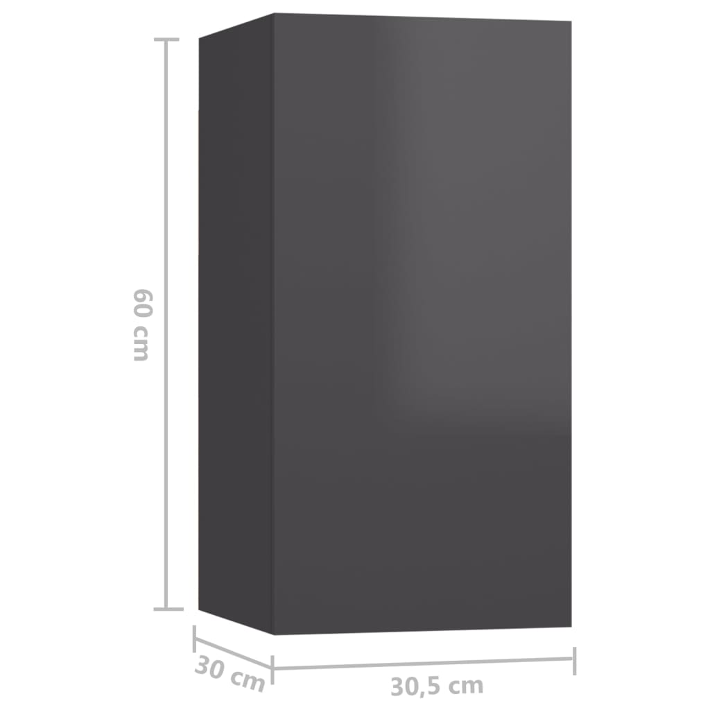 vidaXL TV-benker 4 stk høyglans grå 30,5x30x60 cm sponplate