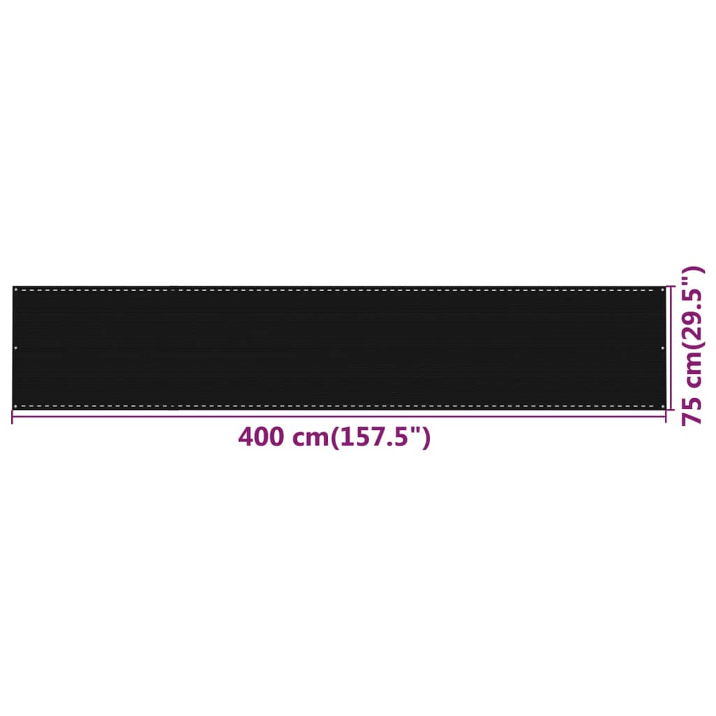 vidaXL Balkongskjerm svart 75x400 cm HDPE