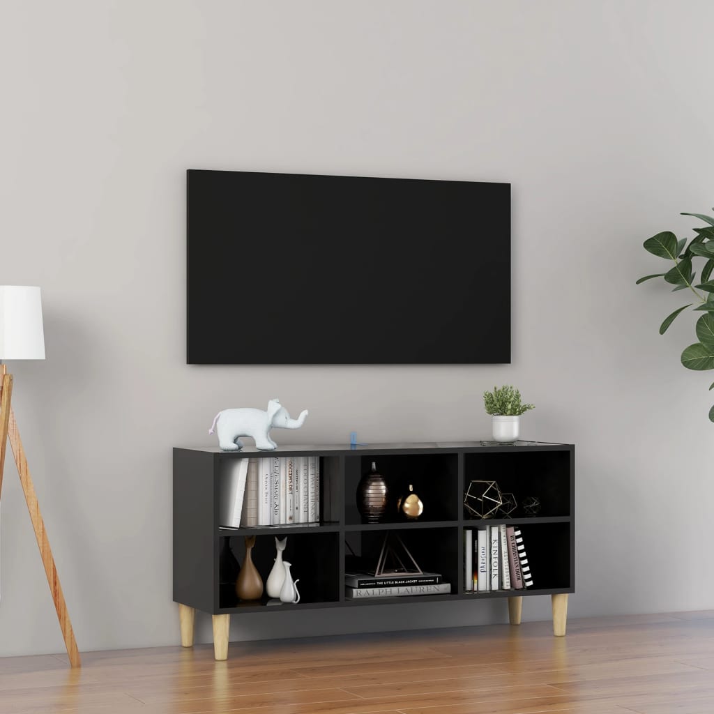 vidaXL TV-benk med ben i heltre høyglans svart 103,5x30x50 cm