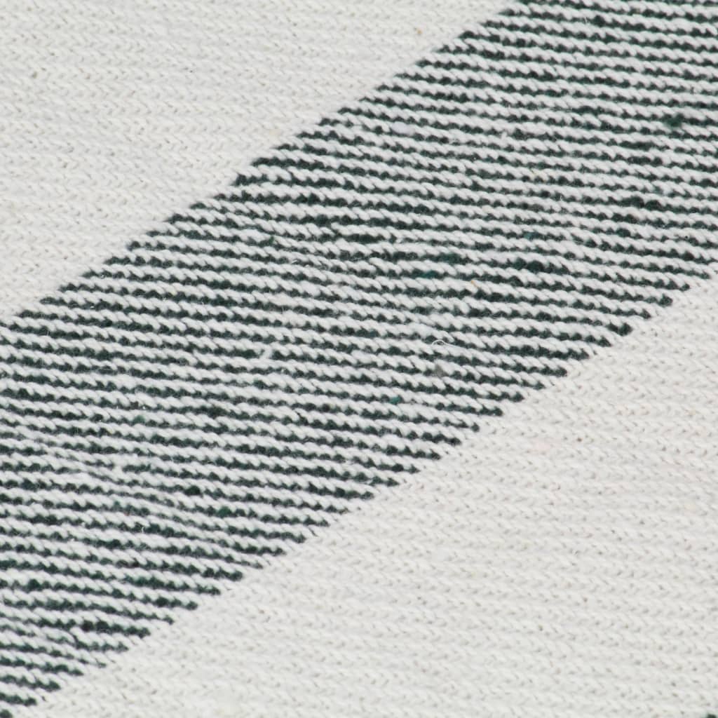 vidaXL Teppe bomull stripemønster 125x150 cm mørkegrønn