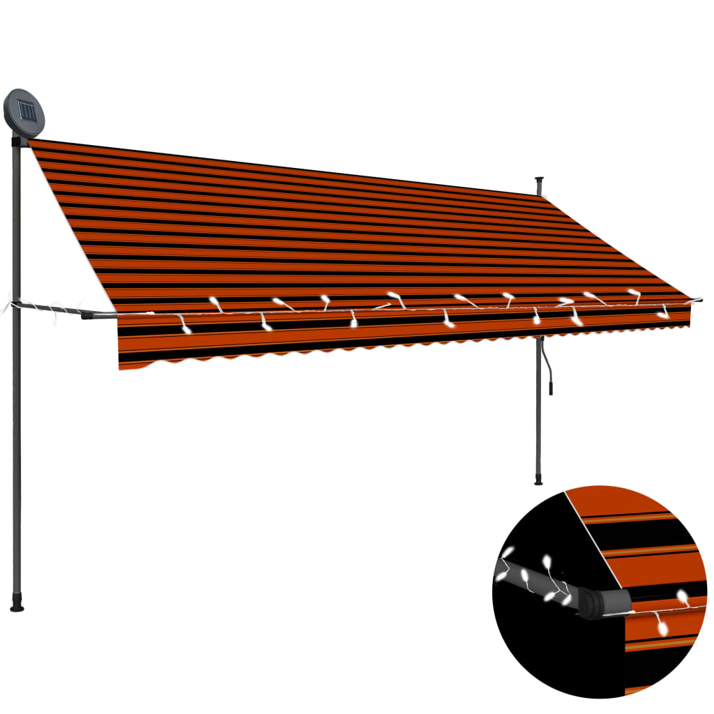 vidaXL Manuell uttrekkbar markise med LED 350 cm oransje og brun