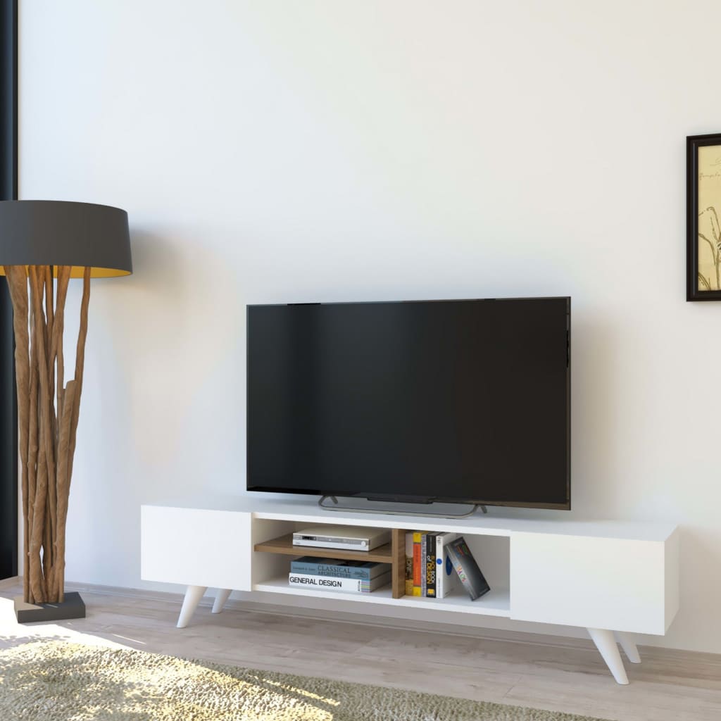 Homemania TV-benk Dore 160x29,7x40,6 cm hvit og valnøtt