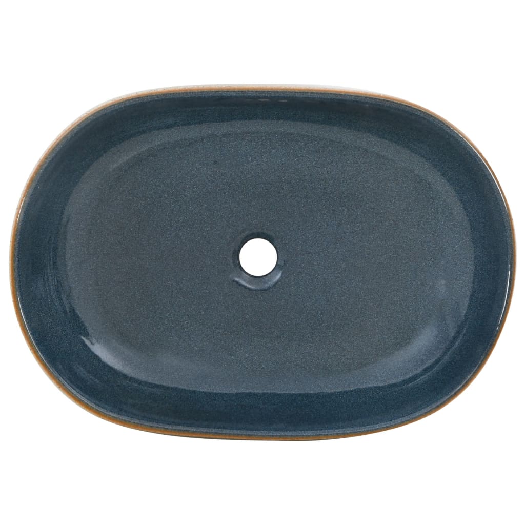 vidaXL Benkeservant sand og blå oval 59x40x14 cm keramikk