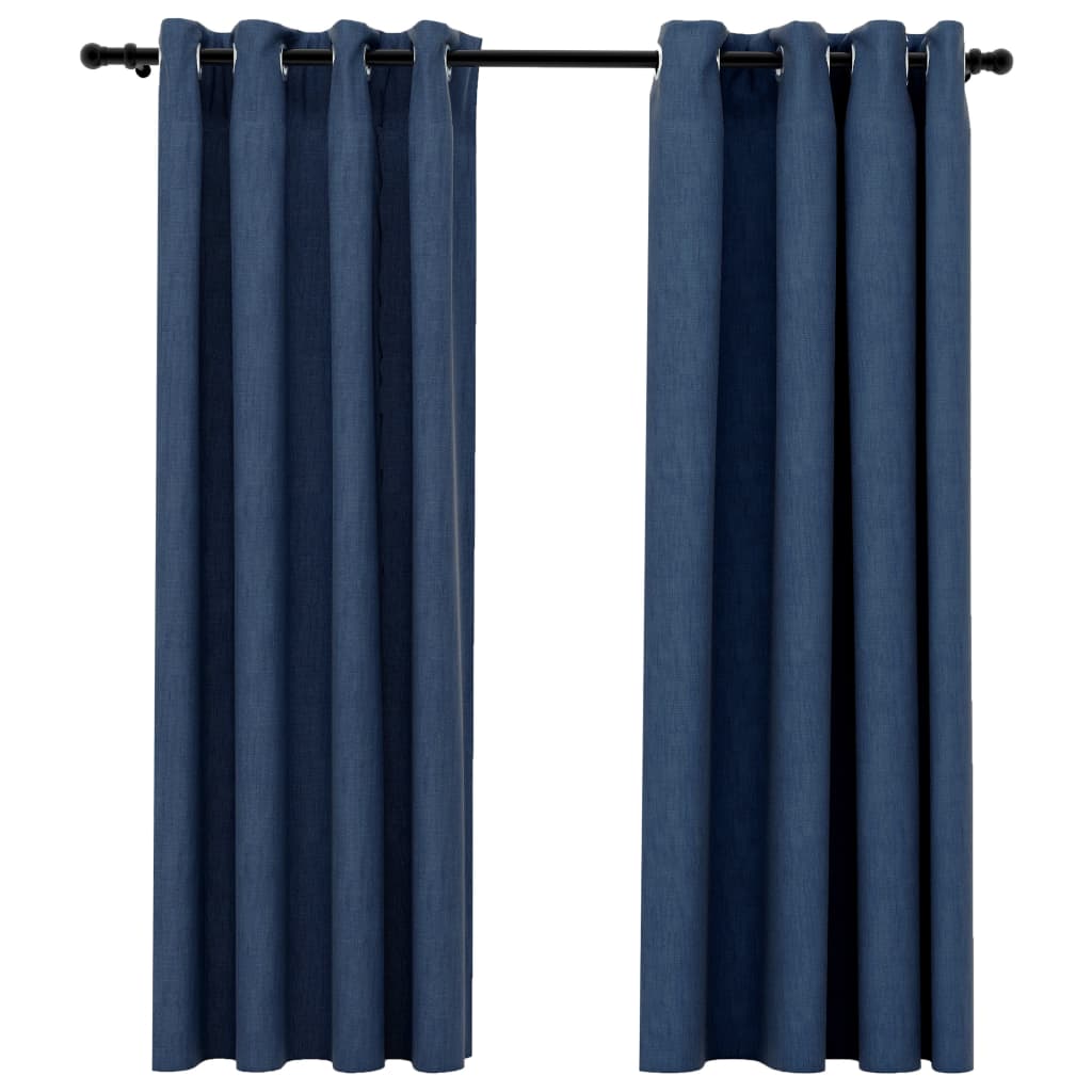 vidaXL Lystette gardiner maljer og lin-design 2 stk blå 140x175 cm