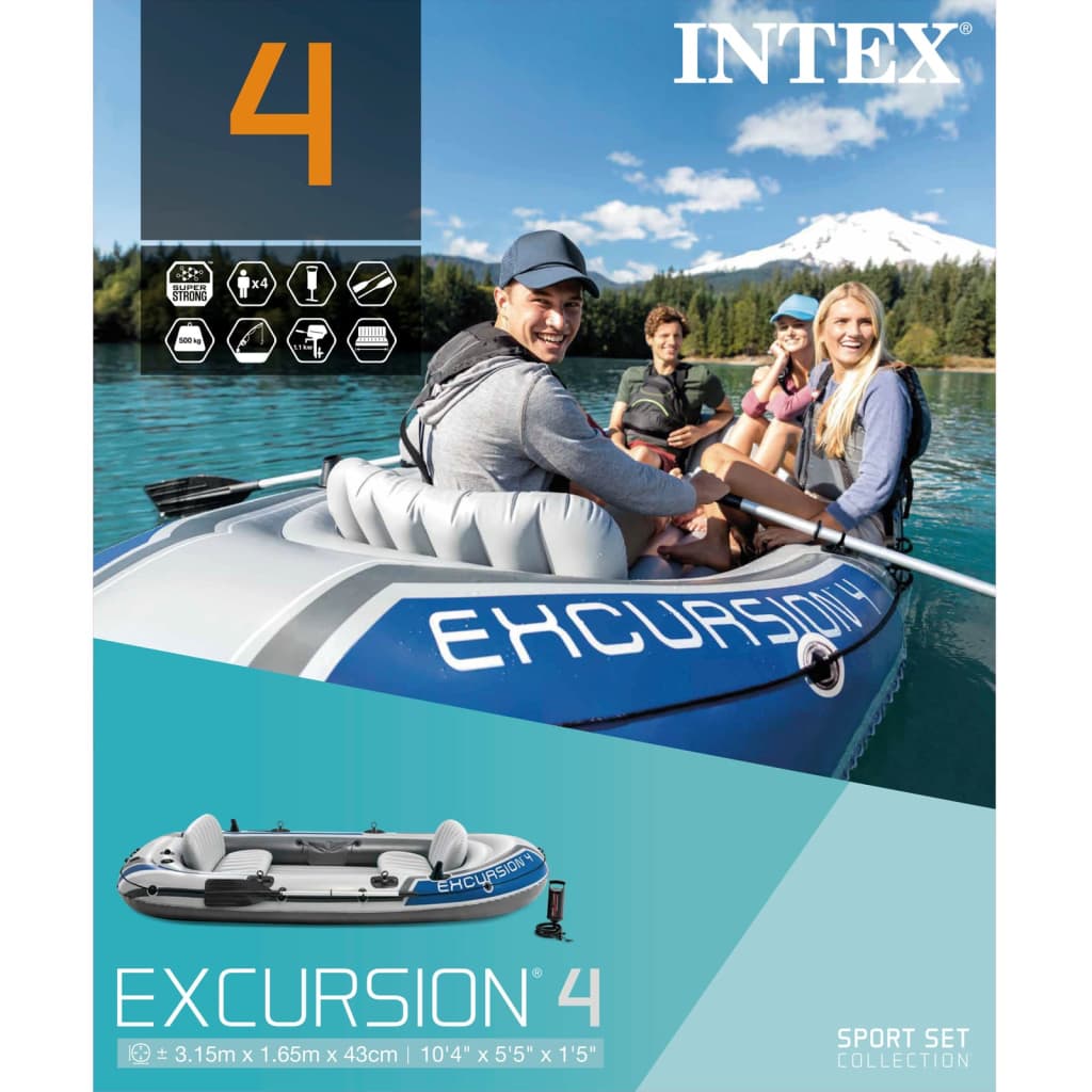 Intex Excursion 4 Oppblåsbar båt med årer og pumpe 68324NP