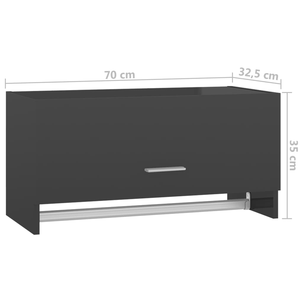 vidaXL Garderobe høyglans grå 70x32,5x35 cm sponplate