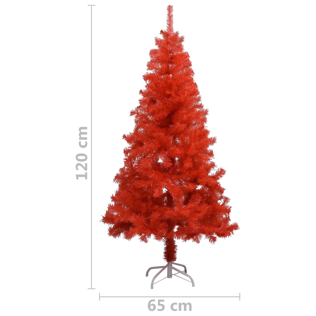 vidaXL Forhåndsbelyst kunstig juletre med kulesett rød 120 cm PVC