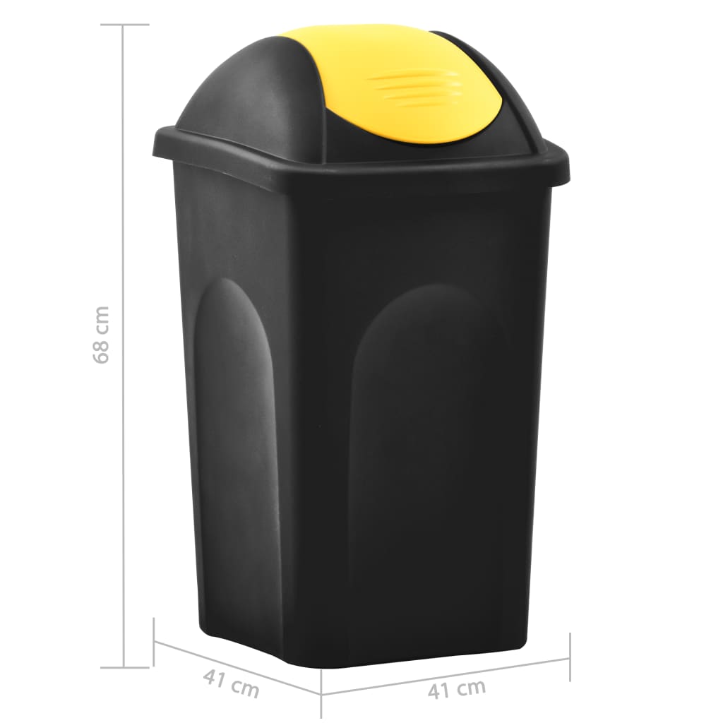 vidaXL Søppelbøtte med svinglokk 60L svart og gul