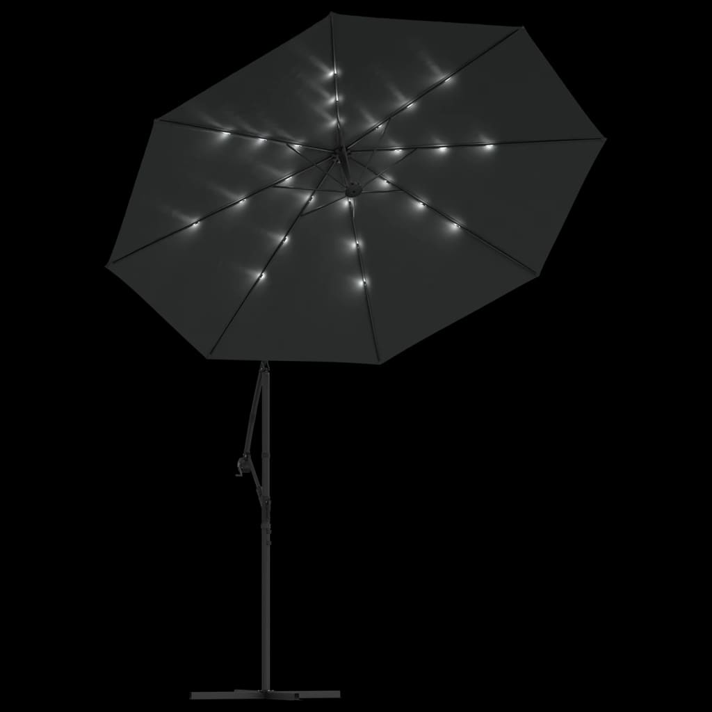 vidaXL Hengeparasoll med LED-lys og stålstang 300 cm antrasitt