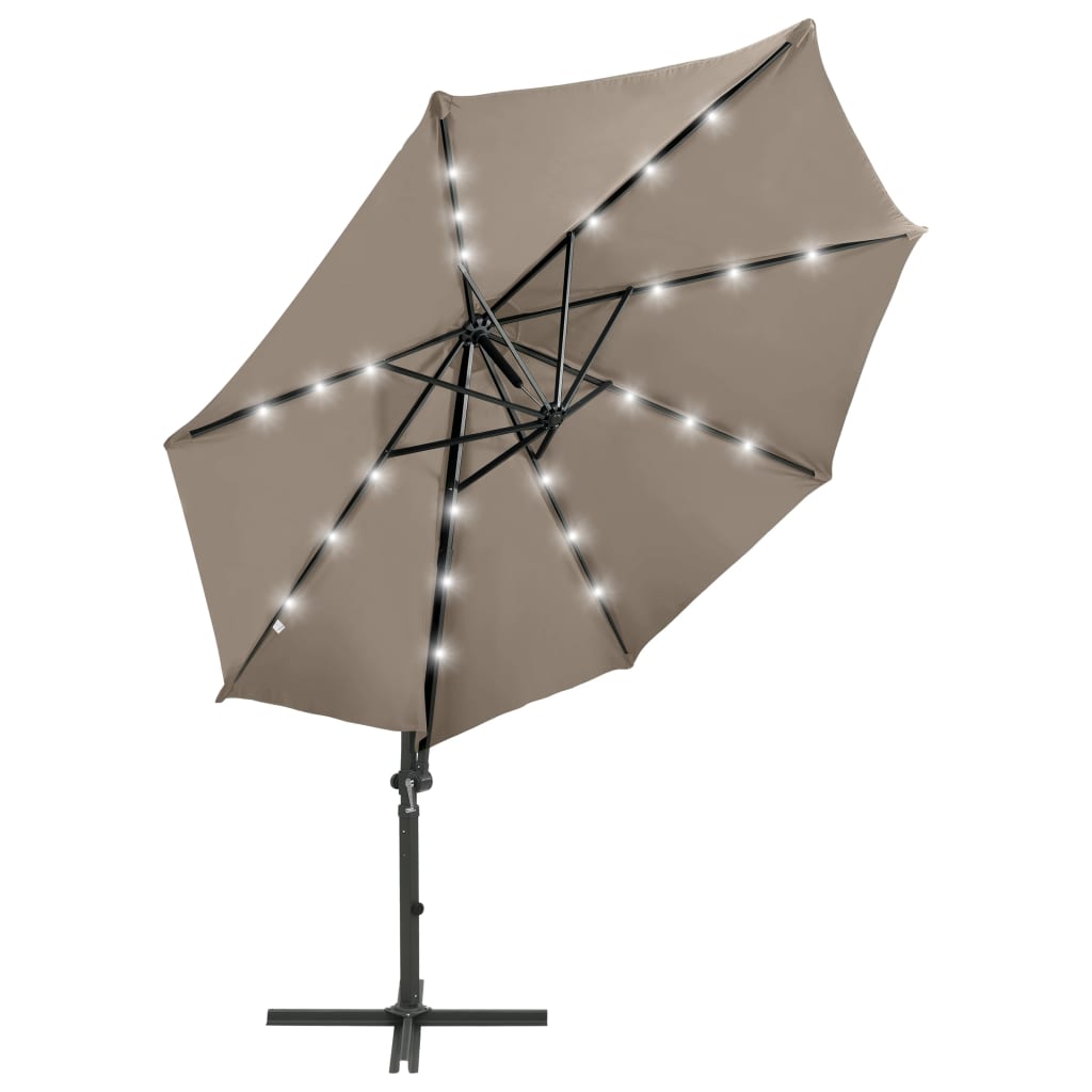 vidaXL Hengeparasoll med stang og LED-lys 300 cm gråbrun