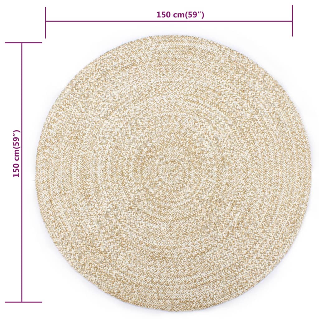 vidaXL Håndlagd teppe jute hvit og naturlig 150 cm