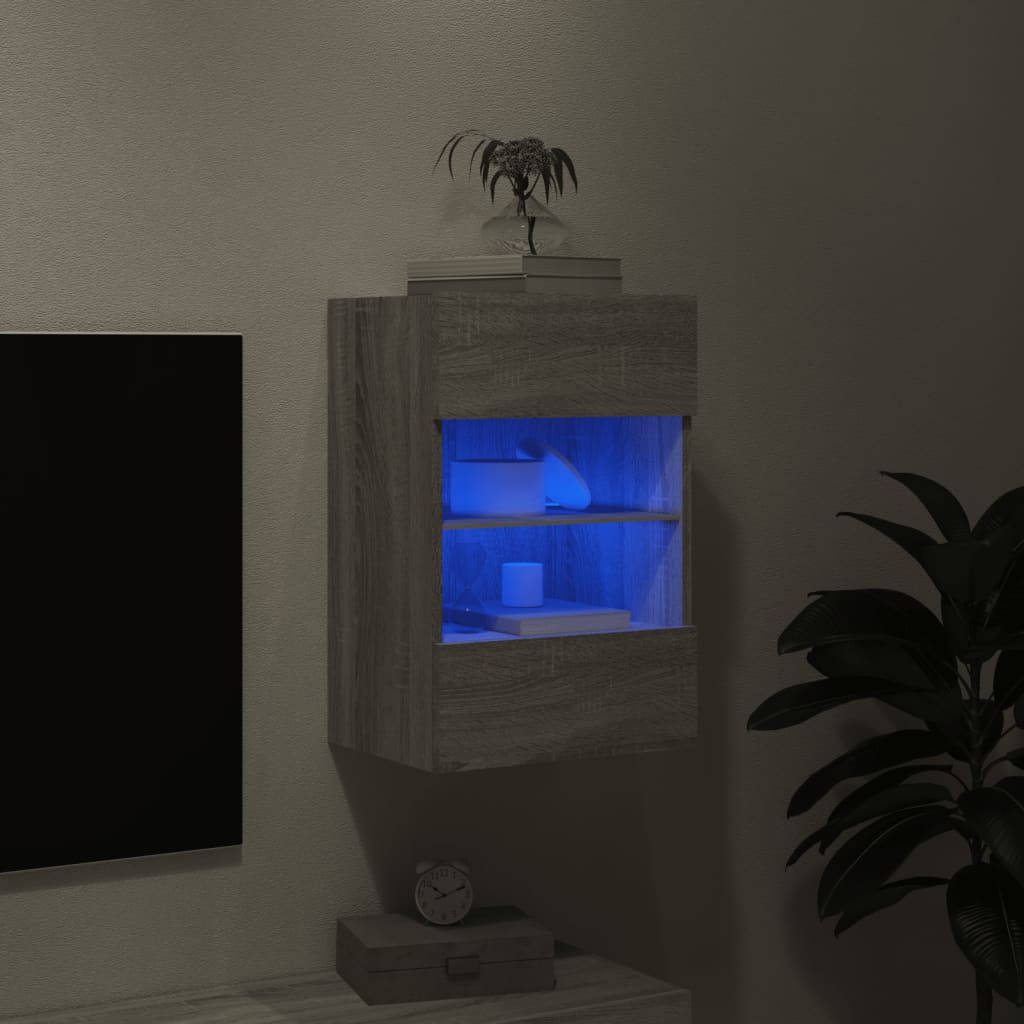 vidaXL Vegghengt TV-benk med LED grå sonoma 40x30x60,5 cm