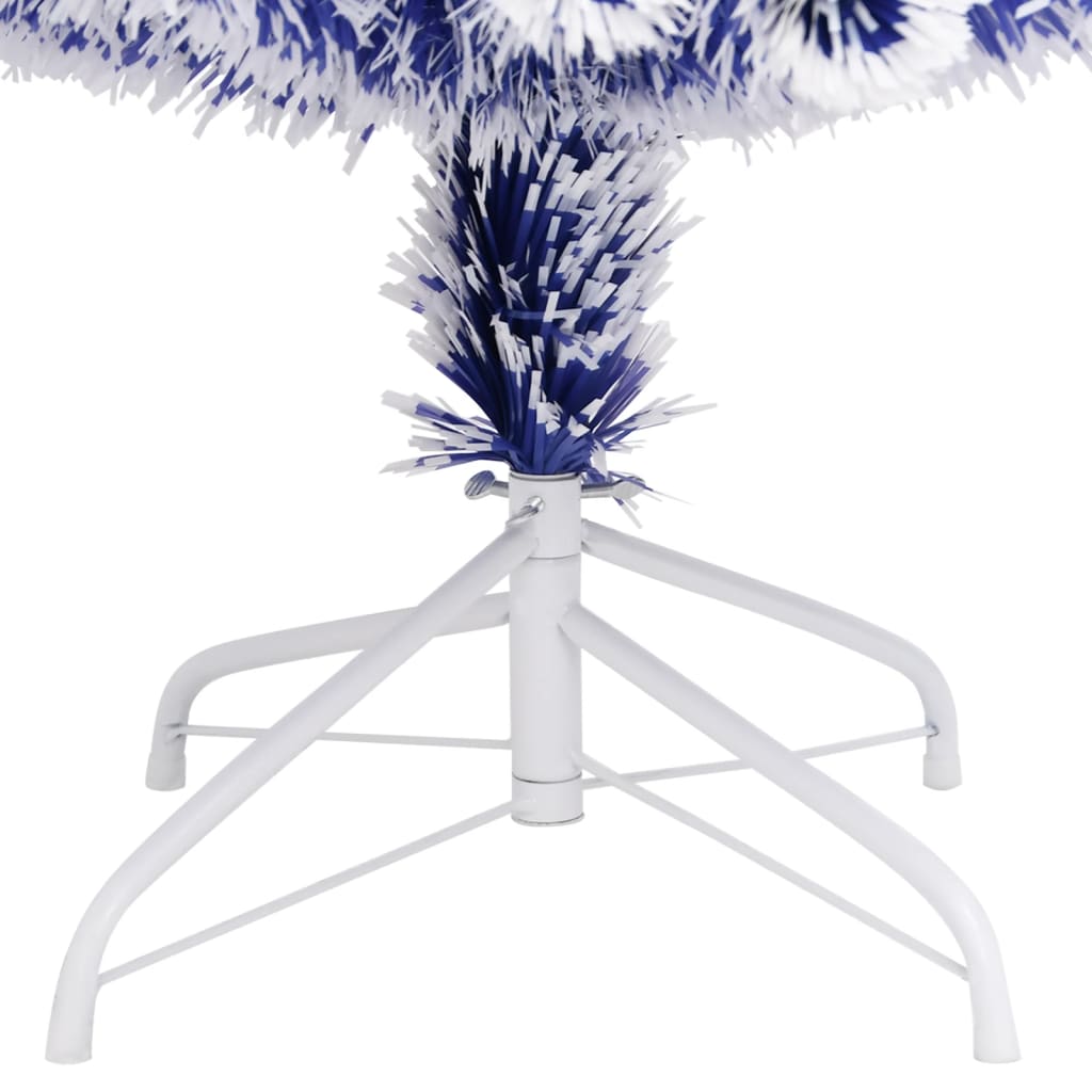 vidaXL Forhåndsbelyst kunstig juletre hvit og blå 210 cm fiberoptikk