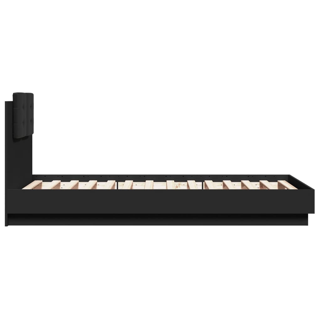 vidaXL Sengeramme med hodegavl og LED-lys svart 90x190 cm