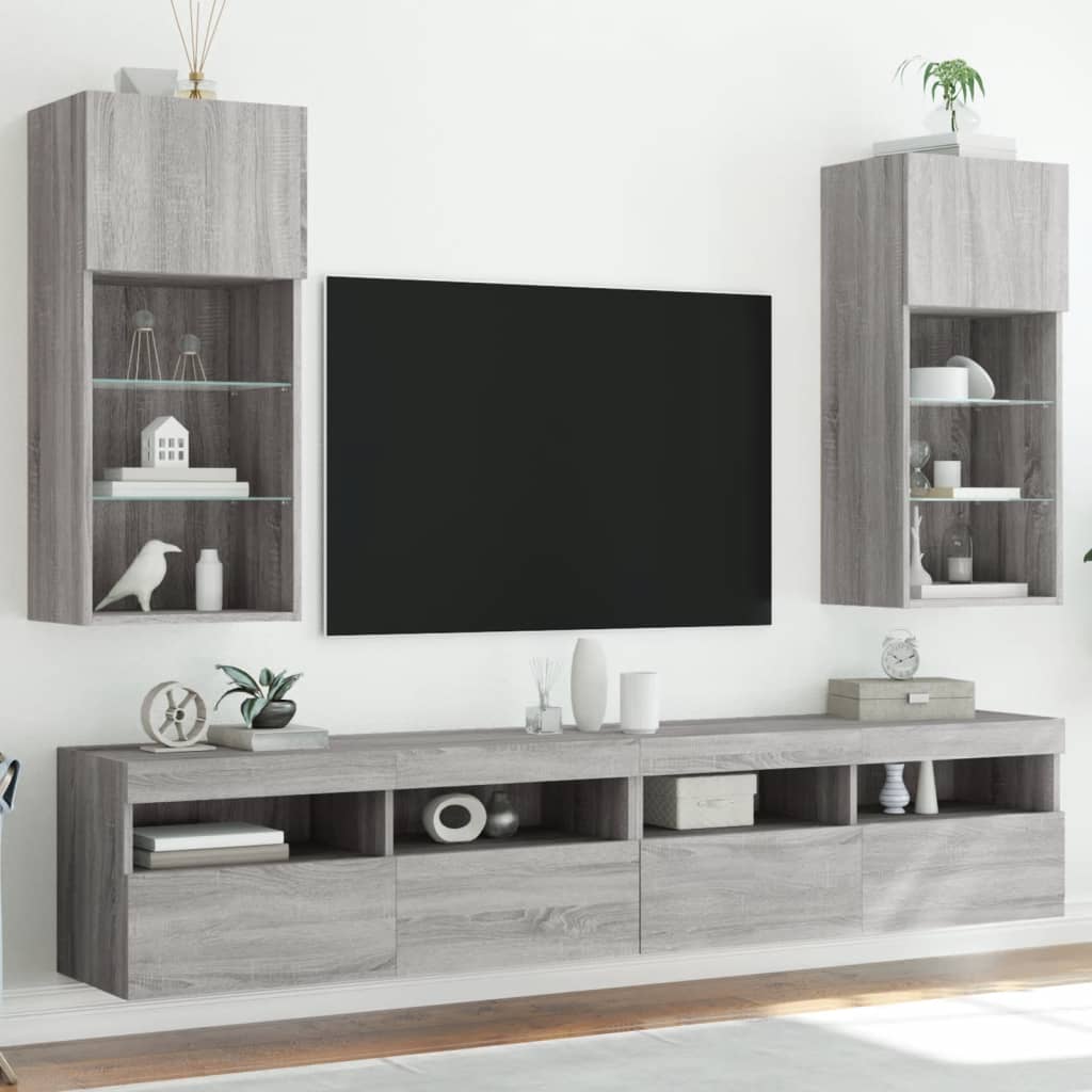 vidaXL TV-benker med LED-lys 2 stk grå sonoma 40,5x30x90 cm