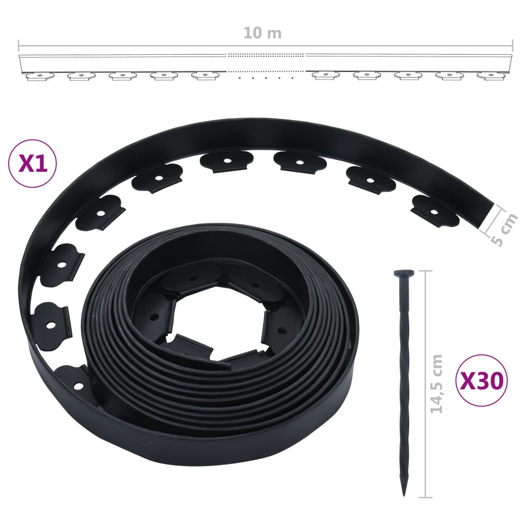 vidaXL Fleksibel plenkant med 30 plugger 10 m 5 cm
