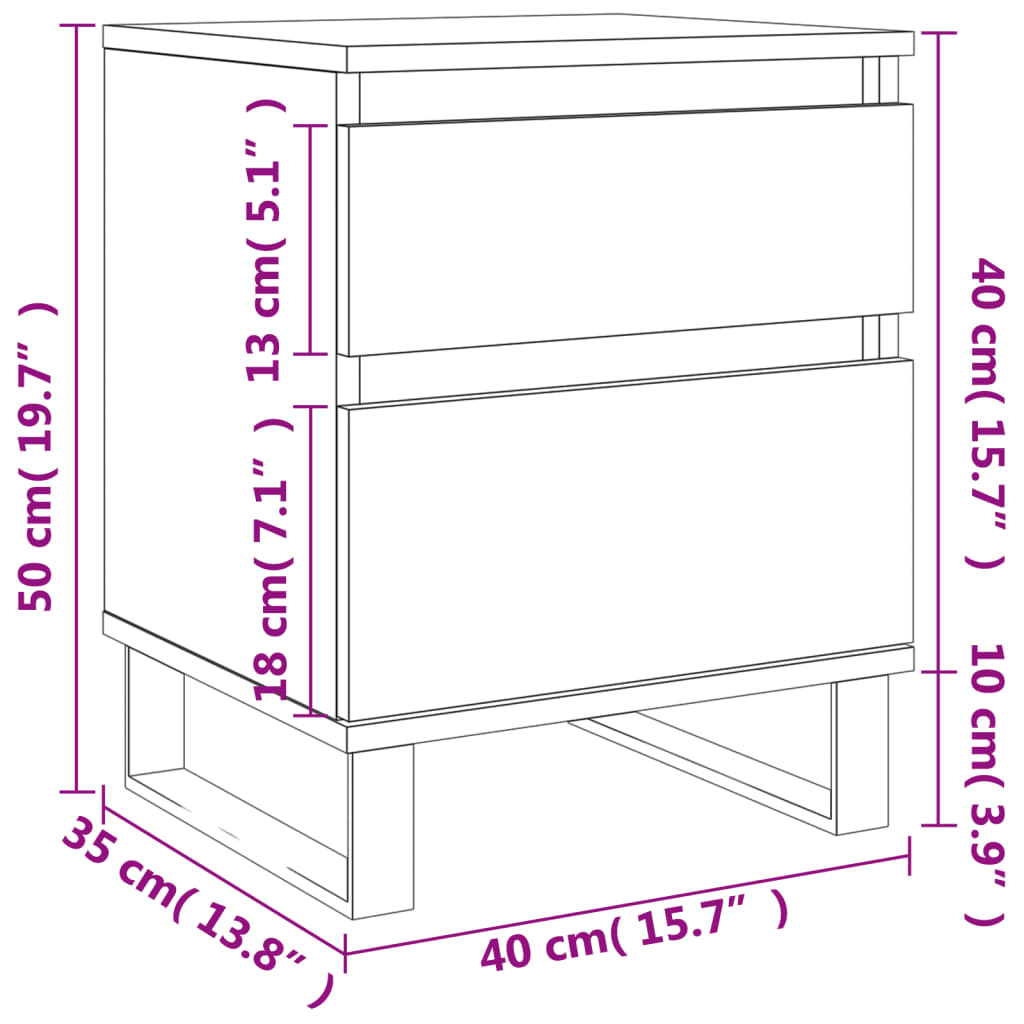 vidaXL Nattbord grå sonoma 40x35x50 cm konstruert tre