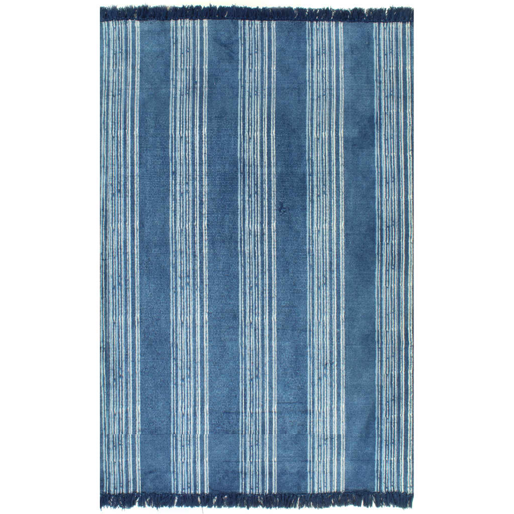 vidaXL Gulvsteppe kilim-vevet bomull med mønster 160x230 cm blå