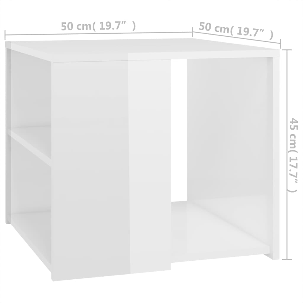 vidaXL Sidebord høyglans hvit 50x50x45 cm sponplate