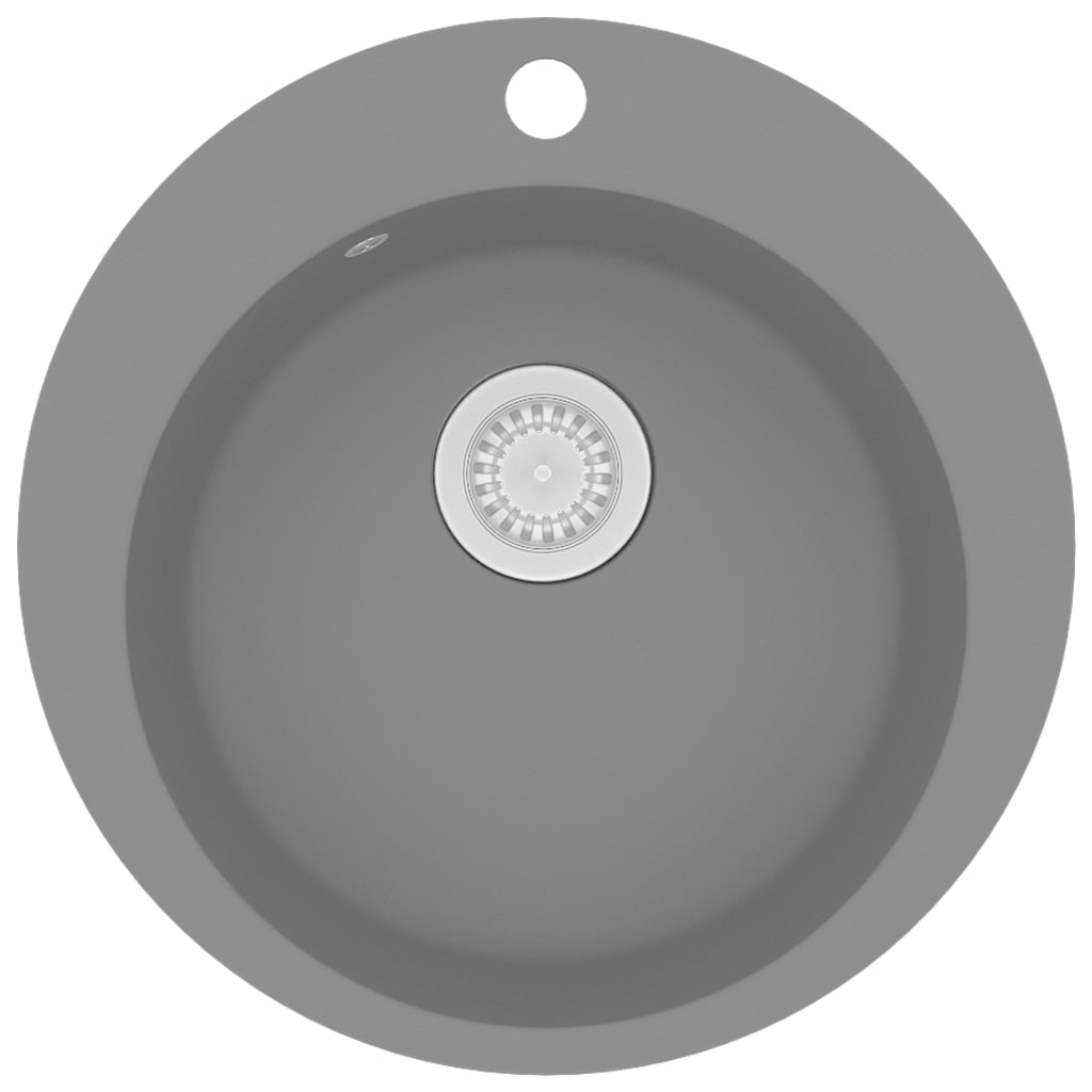 vidaXL Kjøkkenvask i granitt enkel kum rund grå