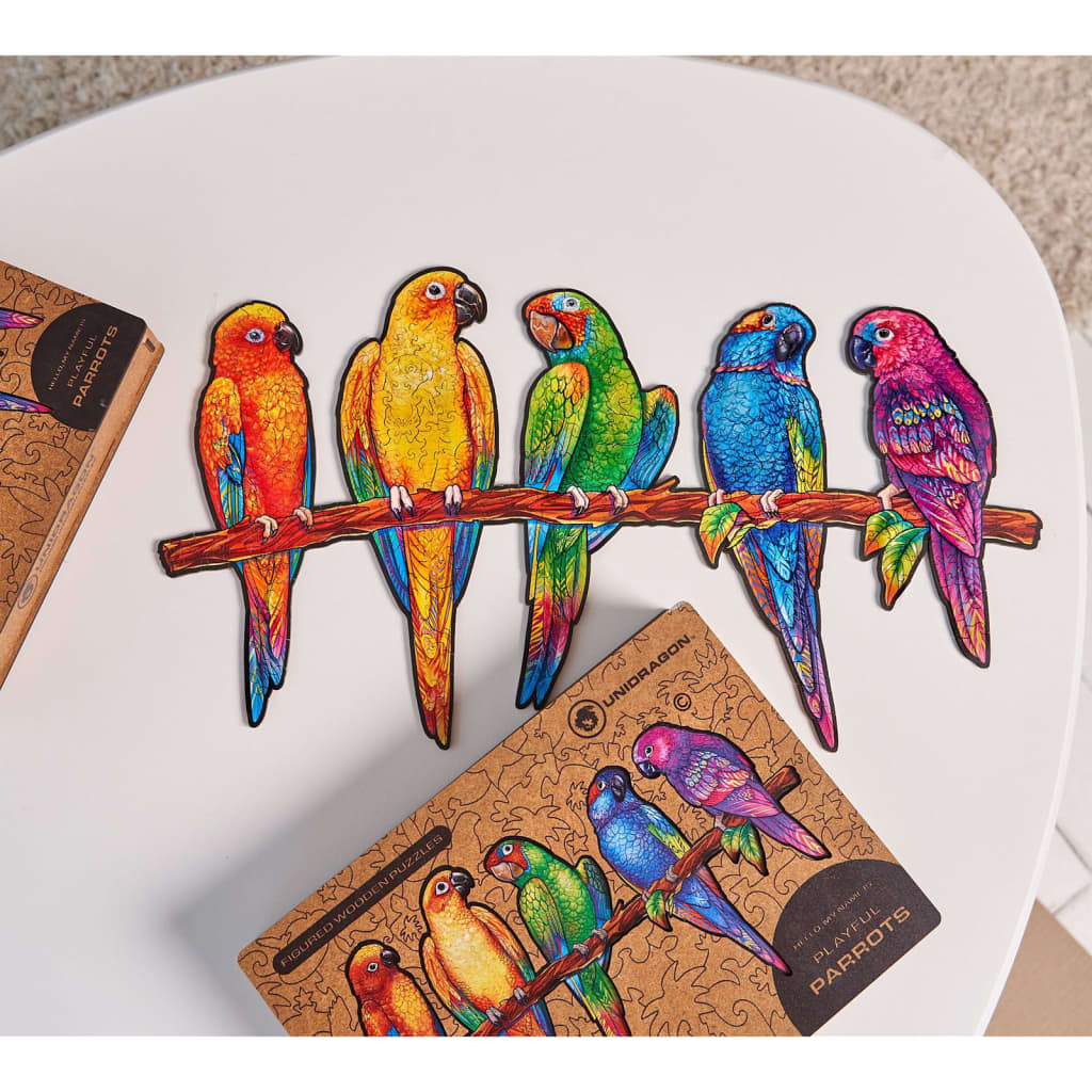 UNIDRAGON Puslespill i tre 193 deler Playful Parrots Medium 44x25 cm