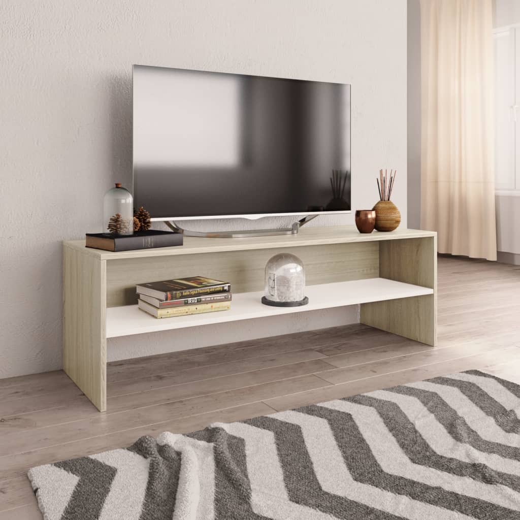 vidaXL TV-benk hvit og sonoma eik 120x40x40 cm sponplate